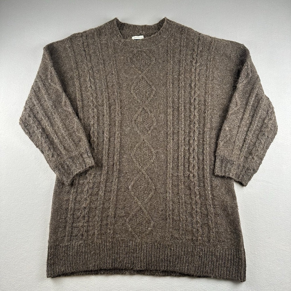 American Eagle Womens Brown Oversized Cable Knit Cream Size Medium Sweater Dress